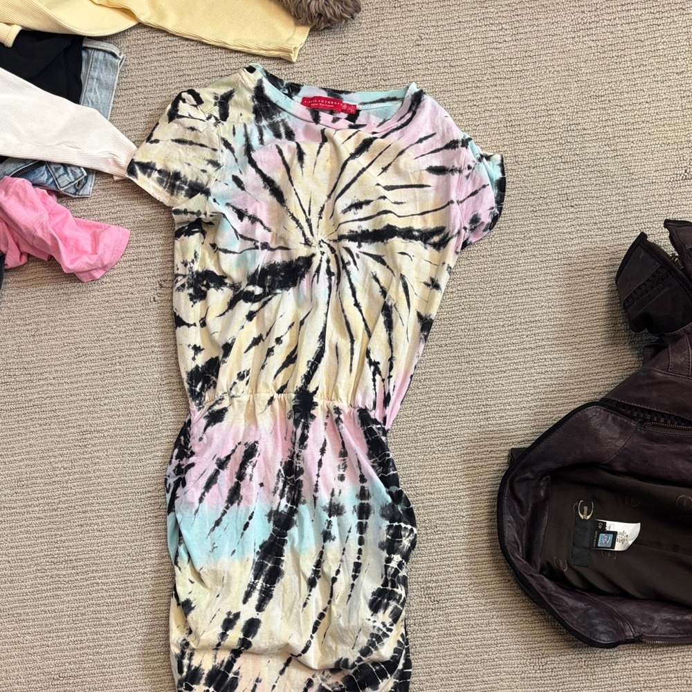 Tie-Dye Short Sleeve Midi Dress - Pastel Multicolor